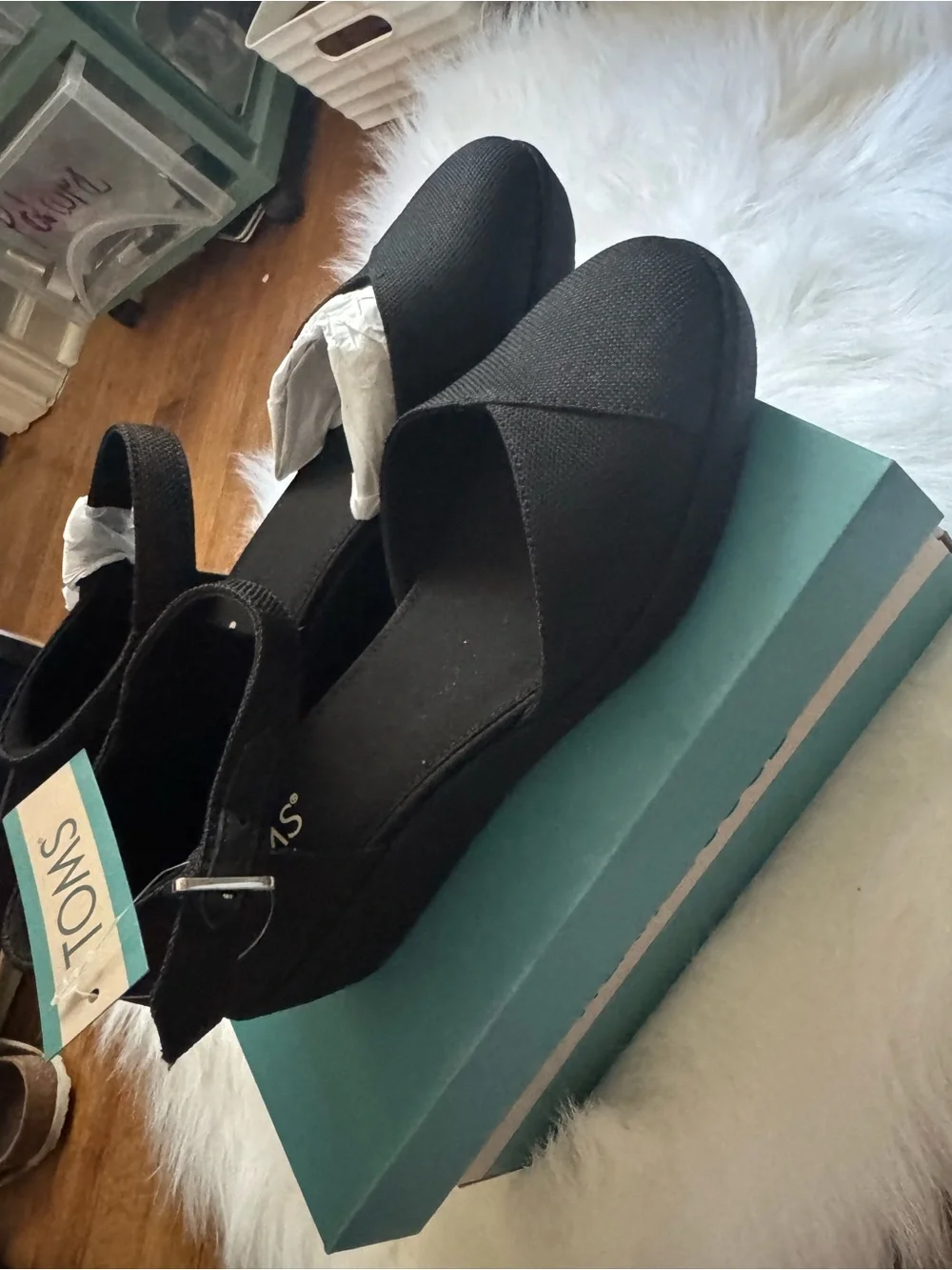 Toms Black Canvas Wedge Espadrille Slingback